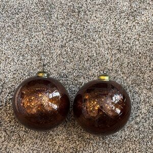 Set of Two Brown Glass Ornaments 4.5 inches.